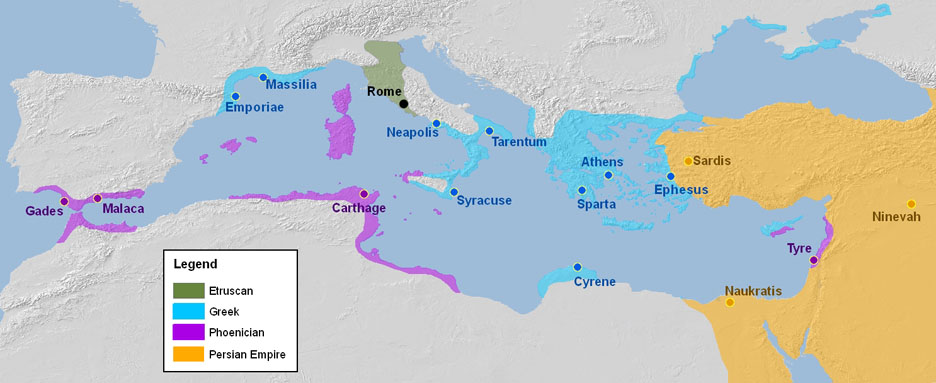 Overview Map of the Entire Mediterranean Circa 500 BC
